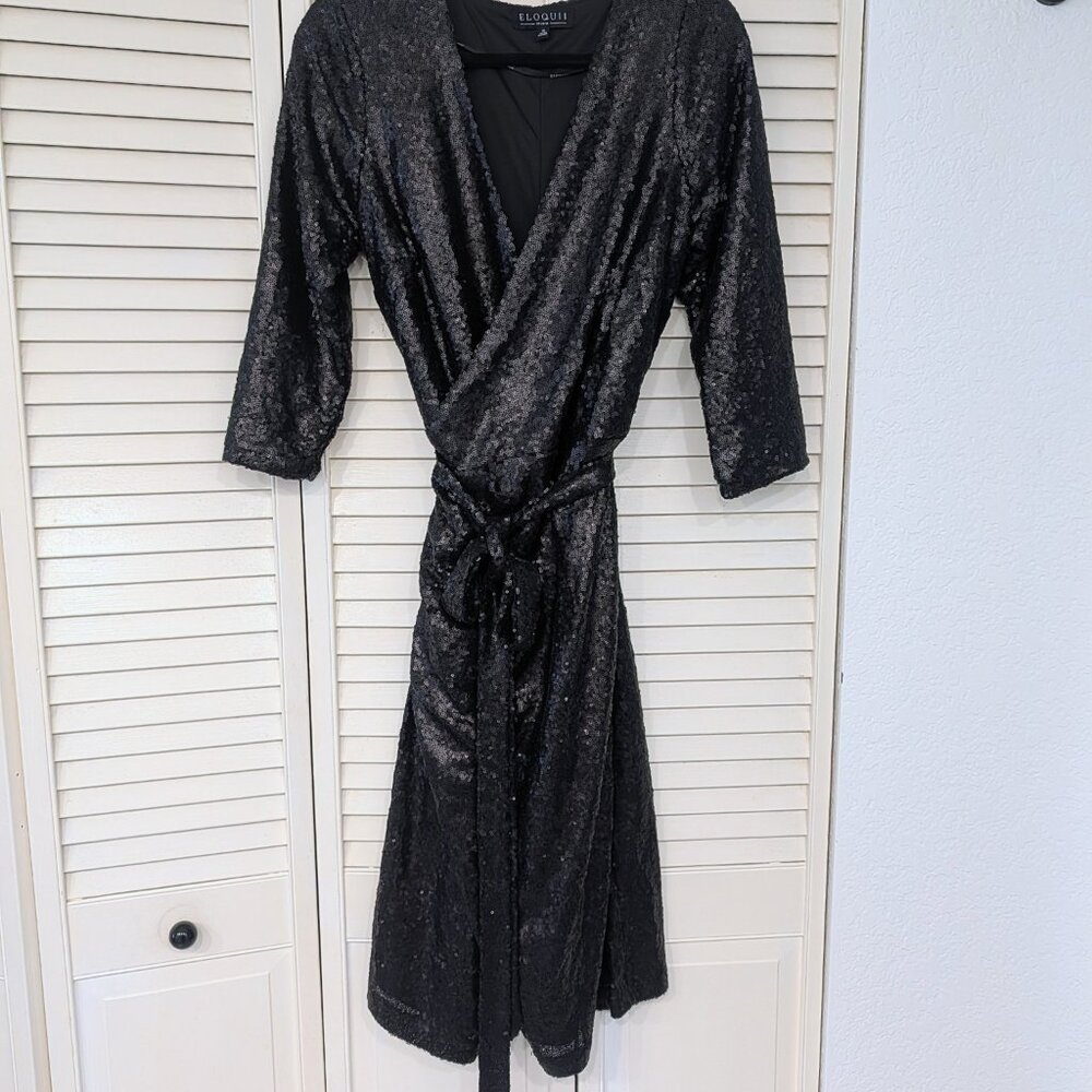 Eloquii Matte Black Sequin Wrap Dress, Size 16